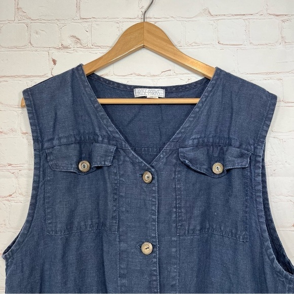 Rose Parks Top Womens 3 Blue Tunic Shirt Vest Linen Button Up Hi Low Pockets - Picture 3 of 11